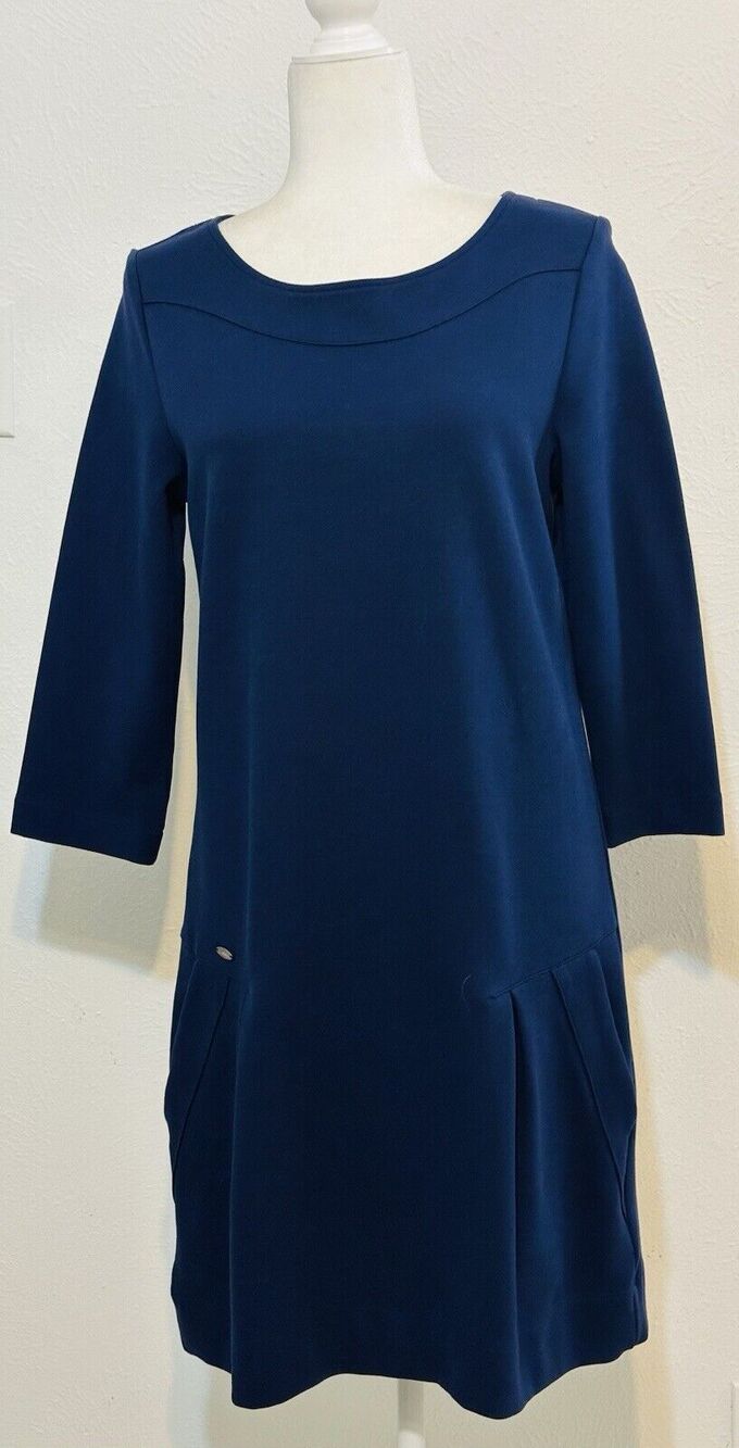 Lacoste Women Size 40(US 8) Ponte Knit Dress 3/4 Sleeve Pockets Logo Old Money